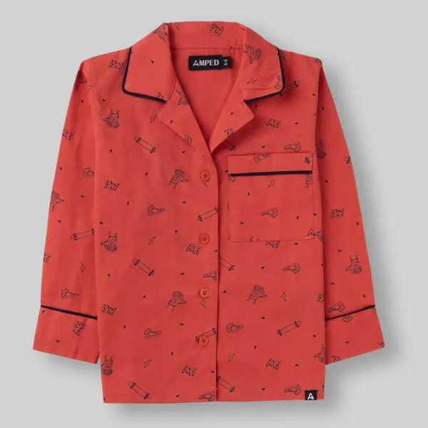 Red_Printed_Twill_Casual_Night-Suit_For_Unisex
