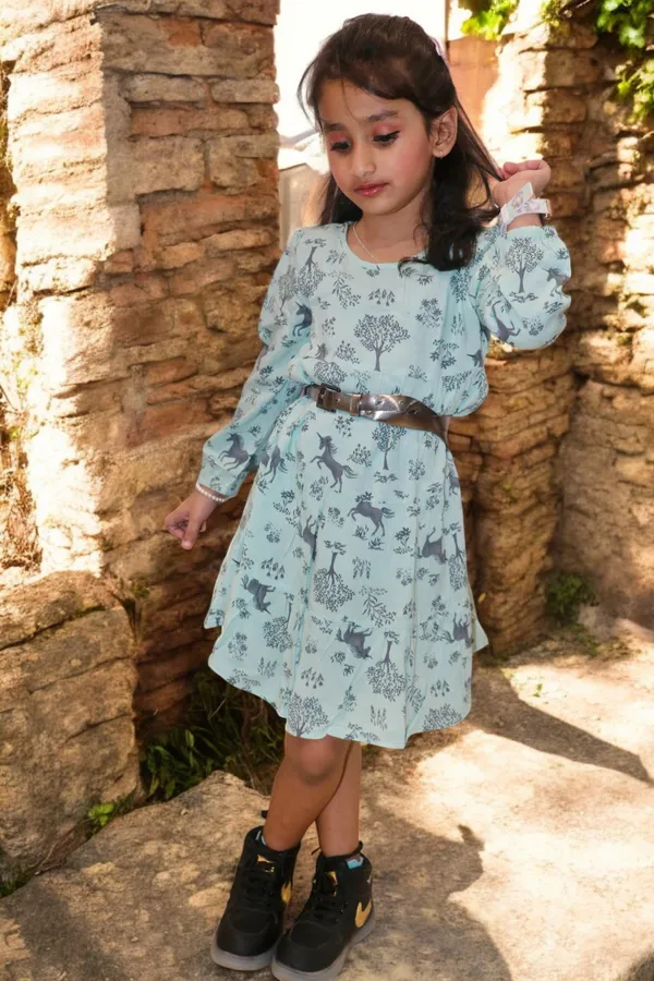 Sea_Green_Printed_Cotton_Casual_Dress_For_Girls