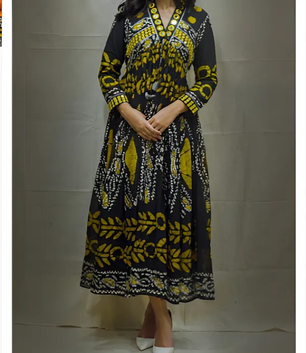 Black_Cotton_Embroidered_Kurta_Dress_With_Mirror_Work