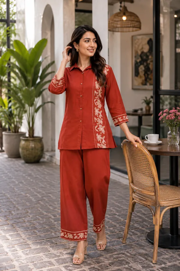 Women_Cotton_Flex_Embroidered_Co-Ord_Set_Top_and_Pant_Casual_Office_Wear