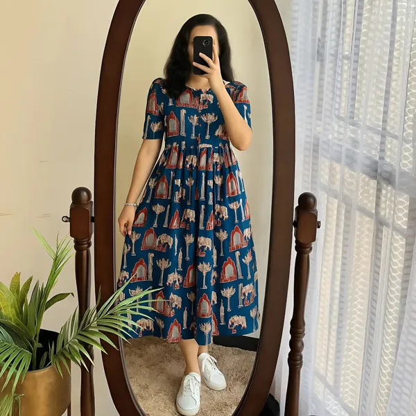 Chic_Blue_Cotton_Puff_Sleeve_Midi_Dress__Summer_Collection_Launch