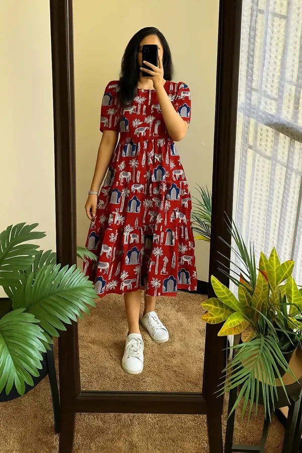 Hot_Red_Cotton_Puff_Sleeve_Midi_Dress__Summer_Collection_Launch