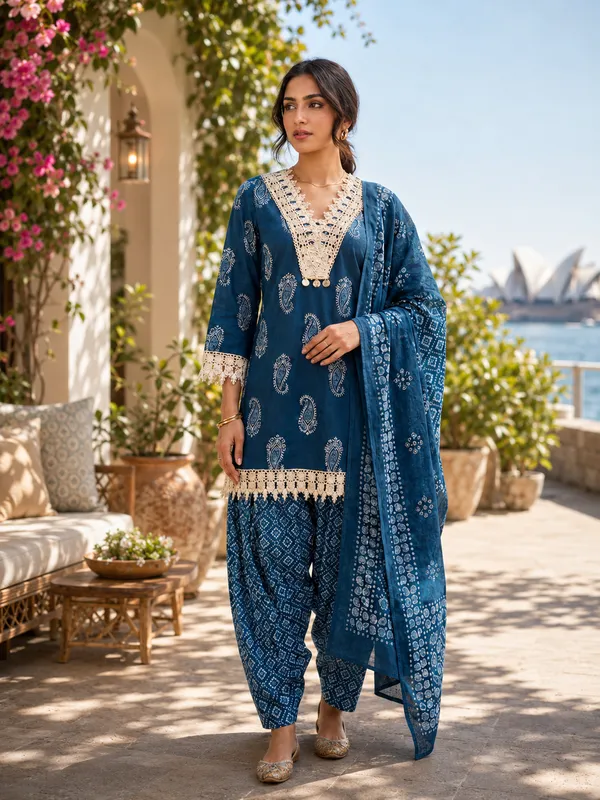 Stylish_Cotton_Kurta_Palazzo_Set_with_Dupatta_and_Lace_Detailing