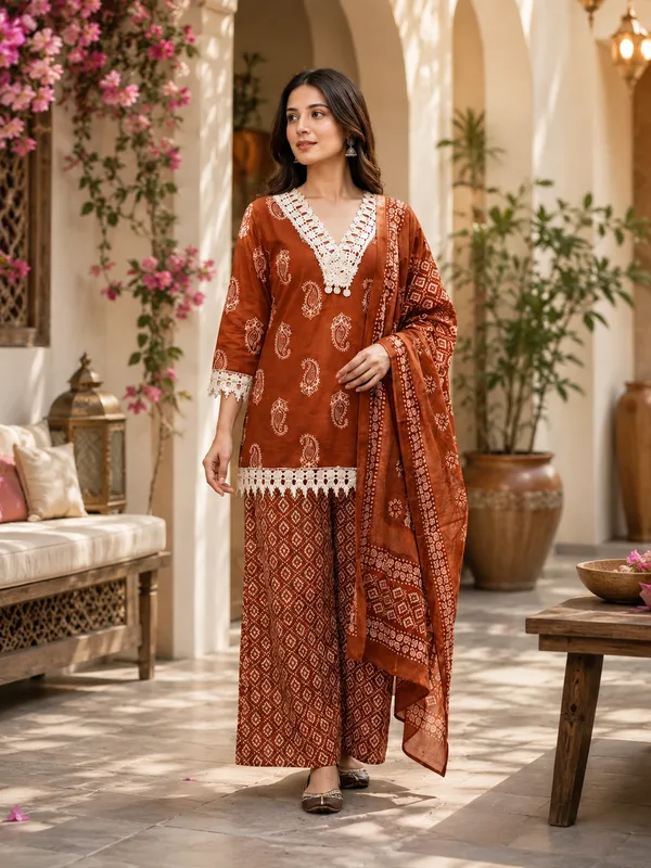 Stylish_Cotton_Kurta_Palazzo_Set_with_Dupatta_and_Lace_Detailing