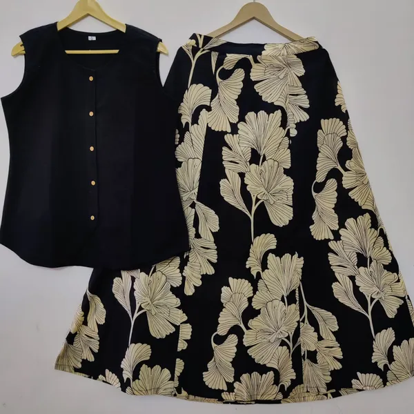 Women_Premium_Cotton_Co-Ord_Set_Sleeveless_Button_Detail_Top_with_Printed_Flared_Skirt_Elegant_Ethnic_Fusion_Wear