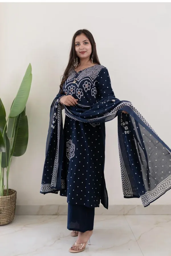 Women_Premium_Cotton_Bandhani_Print_Kurta_Pant_Dupatta_Set_with_Mirror_and_Kodi_Work