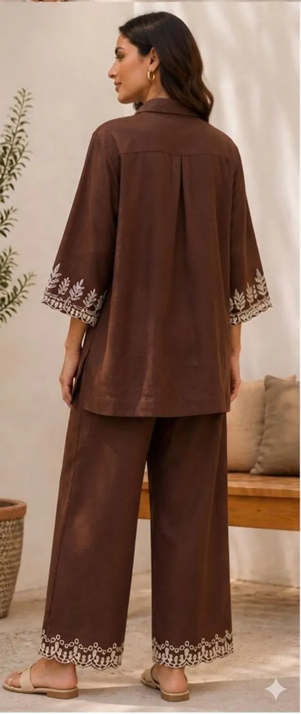Women_Premium_Cotton_Co-Ord_Set_with_Embroidered_Shirt_Style_Top_and_Palazzo_Pants
