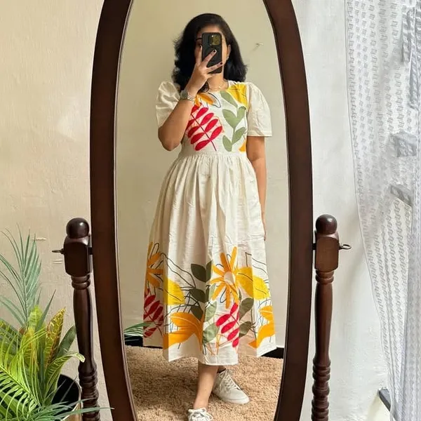 Beautiful_Floral_Print_Beige_Cotton_Flex_Midi_Kurti_For_Women