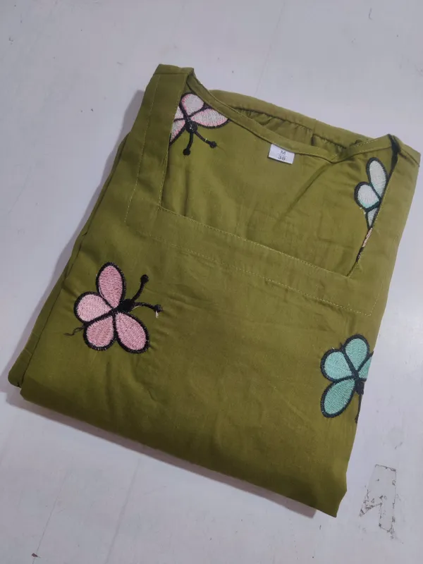 Mahndi_Green_Butterfly_Print_Cotton_Kurti_For_Women