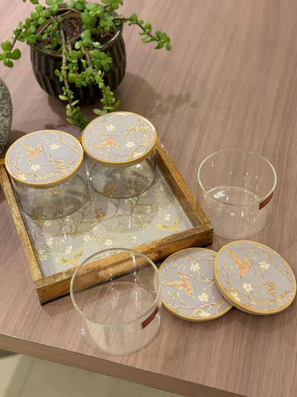 Luxury_Glass_Jar_Set_with_Wooden_Tray_–_4_Airtight_Storage_Jars_with_Designer_Lids_for_Kitchen,_Dining_&_Gifting_(Golden_Bird)