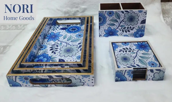Set_Of_3_-_Home_Goods_Indigo_Bloom_Luxury_Tray_Rectangle_Serving_Trays,_6_Matching_Coasters_&_2-Part_Cutlery_Holder_|_Blue_&_White_Floral_Design_|_Decorative_MDF_Tray_Set_for_Dining,_Coffee_Table_&_Gifting