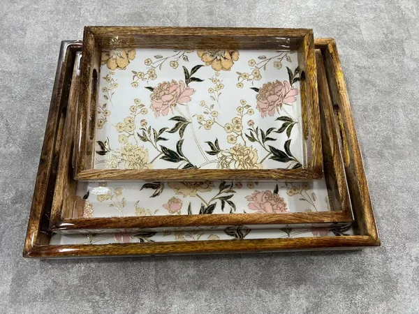 Set_of_3_-_White_Flower_Wooden_Tray_Handcrafted_Trays