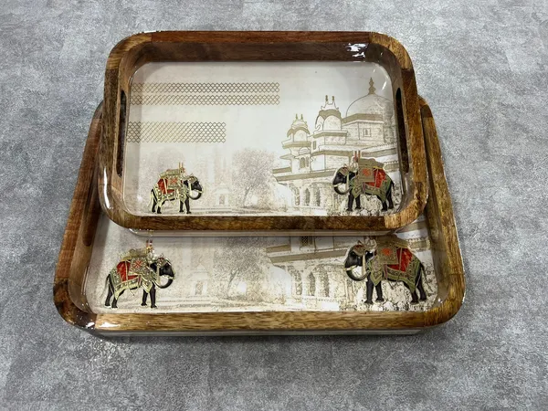 Set_of_2_-_Wooden_Tray_Royal_Elephant_-_Serving_Trays_with_Handles_|_Decorative_Tray_for_Kitchen,_Dining_&_Home_Decor