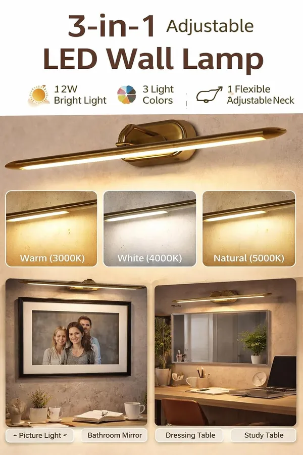 Tripping_Body_Color_12w_Antique_3_In_1_Led_Wall_Lamp_Adjustable_Warm_White_Natural_Light_Flexible_Neck_50cm_Length_15cm_Thickness_Spot_Focus_Light_For_Pictures_Mirror_Washbasins