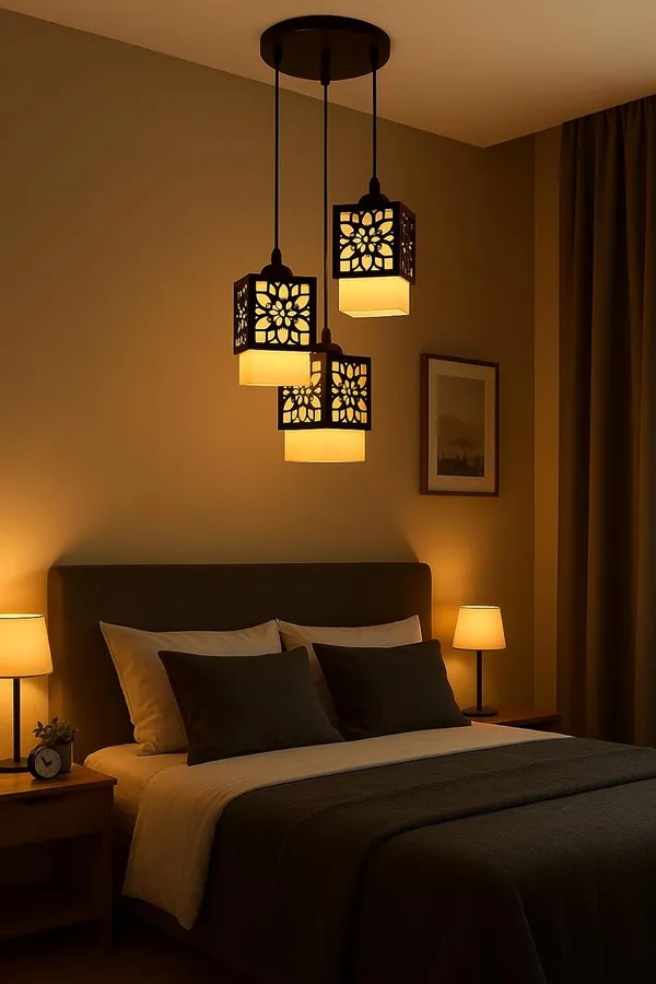 Tripping_3_Light_Hanging_Light_Chandelier_Wooden_Box_Black_N_White_Ceiling_Pendant_Laser_Cutting_Desine_Decorative_Classic_Lamp_For_Home_Decor_Light_Color_Warm_White_With_9wattx3_Led_Bulb