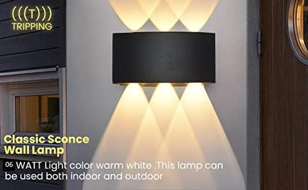 Tripping_6_Watt_Warm_White_Indoor_Outdoor_Wall_Lamp_Curved_Black_Led_Light_Shade_Up_And_Down_Lighting_Waterproof_Die_Cast_Aluminum_6_Leds_1w_Each_Creates_Cross_Sign_Impression_On_Wall_28