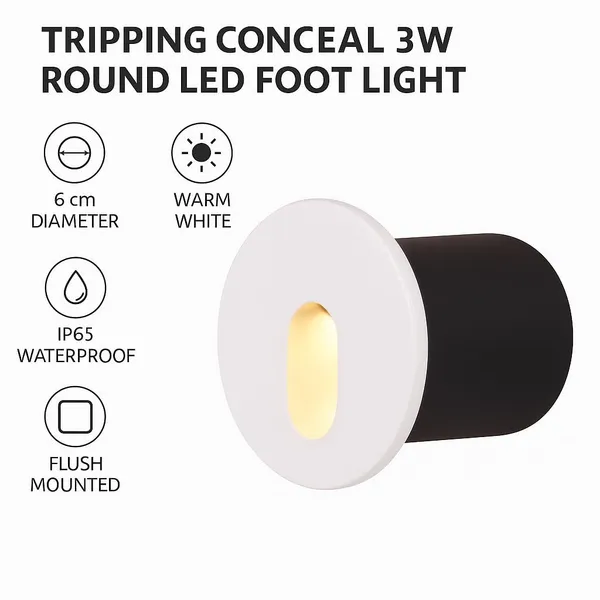Tripping_Conceal_3w_White_Body_Round_Led_Foot_Light_Ip65_Waterproof_Outdoor_Indoor_Step_Light_Warm_White_Flush_Mounted_Aluminum_Wall_Light_For_Stairs_Corridor_Garden_And_More