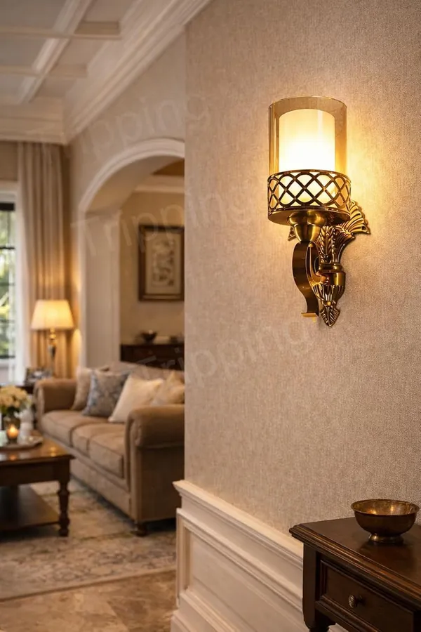 Tripping_Antique_Gold_Metal_Wall_Lamp_With_Double_Glass_Shade_Amber_Outer_Glass_White_Milky_Frosted_Inner_Glass_E27_Holder_Decorative_Wall_Light_For_Living_Room_Bedroom_Hotel