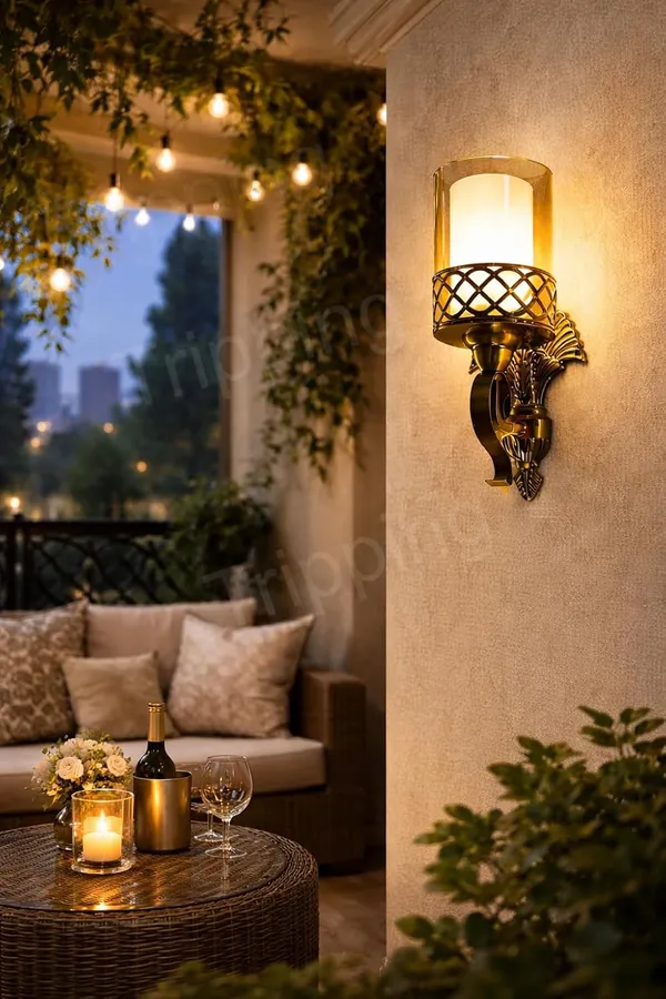Tripping_Antique_Gold_Metal_Wall_Lamp_With_Double_Glass_Shade_Amber_Outer_Glass_White_Milky_Frosted_Inner_Glass_E27_Holder_Decorative_Wall_Light_For_Living_Room_Bedroom_Hotel
