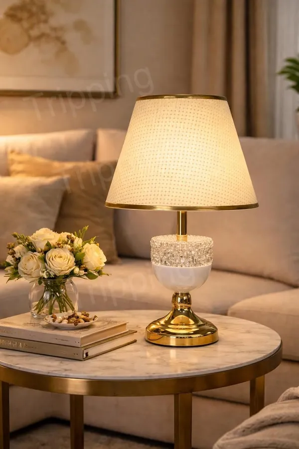 Tripping_Classic_Gold_Crystal_Table_Lamp_With_Pleated_Fabric_Shade_E27_Holder_Decorative_Bedside_Light_For_Bedroom_Living_Room_Study_Table_Hotel_Room_Kids_Room_Office_Reception_Modal_8607