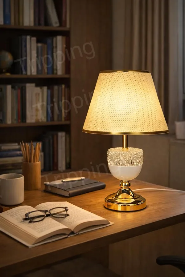 Tripping_Classic_Gold_Crystal_Table_Lamp_With_Pleated_Fabric_Shade_E27_Holder_Decorative_Bedside_Light_For_Bedroom_Living_Room_Study_Table_Hotel_Room_Kids_Room_Office_Reception_Modal_8607