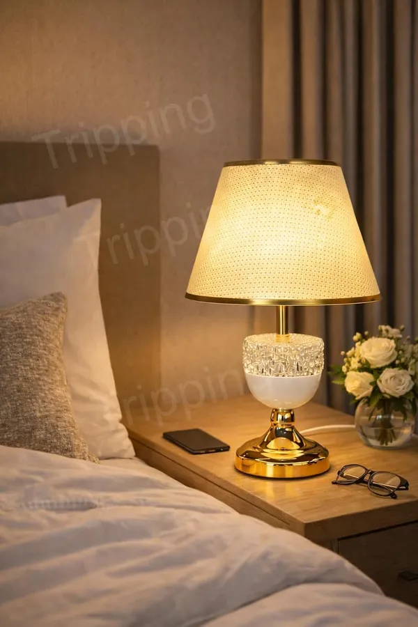Tripping_Classic_Gold_Crystal_Table_Lamp_With_Pleated_Fabric_Shade_E27_Holder_Decorative_Bedside_Light_For_Bedroom_Living_Room_Study_Table_Hotel_Room_Kids_Room_Office_Reception_Modal_8607
