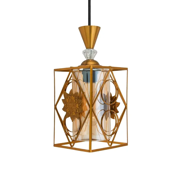 Golden_Decorative_Geometric_Hanging_Pendant_Light_With_Floral_Embellishment