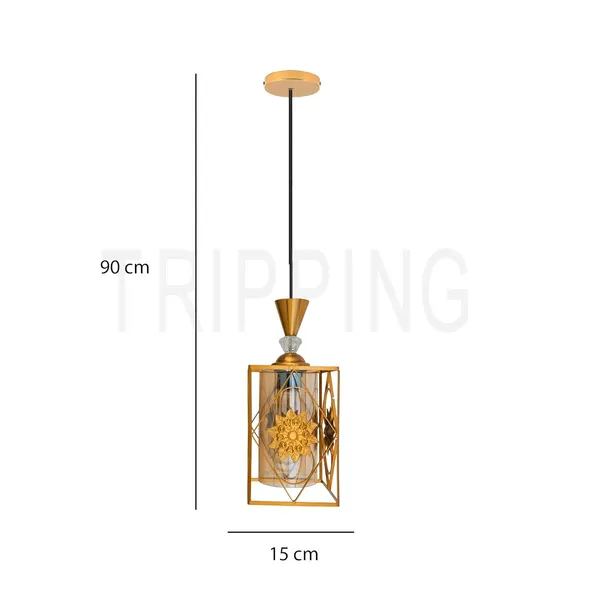 Golden_Decorative_Geometric_Hanging_Pendant_Light_With_Floral_Embellishment