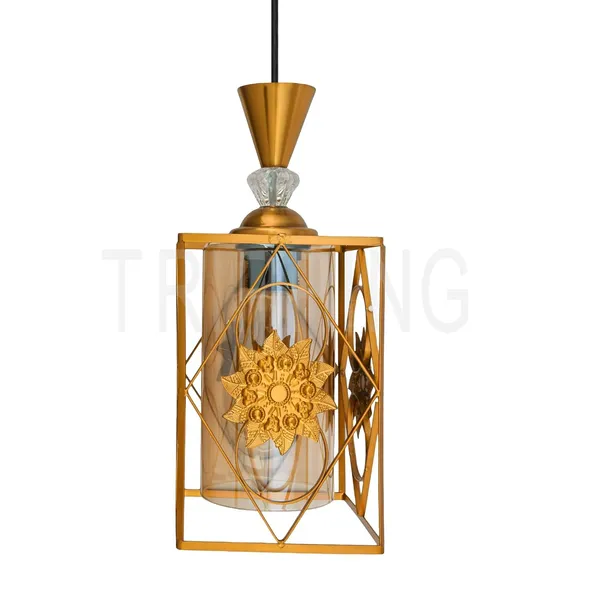Golden_Decorative_Geometric_Hanging_Pendant_Light_With_Floral_Embellishment