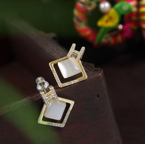 Korean_Gold_Plated_Square_Shaped_Opal_Letter_'H'_Drop_Earring__2942_For_Women_&_Girls