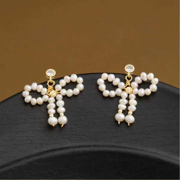 24_Carat_Guaranteed_Gold_Plated_Ribbon_Style_Freshwater_Natural_Cultural_Pearl_Beads_Fashion_Earring-PER_2107_For_Women_&_Girls
