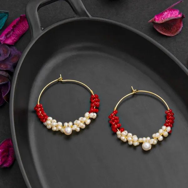 24_Carat_Guaranteed_Gold_Plated_Round_Shaped_Wire_Wrapped_Freshwater_Natural_Cultural_Pearl_Beads_Fashion_Hoops_Earring-PER_2124_For_Women_&_Girls