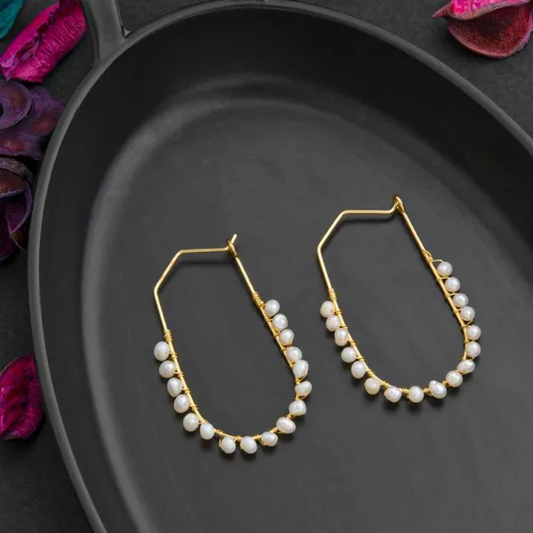 24_Carat_Guaranteed_Gold_Plated_Wire_Wrapped_Freshwater_Natural_Cultural_Pearl_Fashion_Hoops_Earring-_PER_2111_For_Women_&_Girls