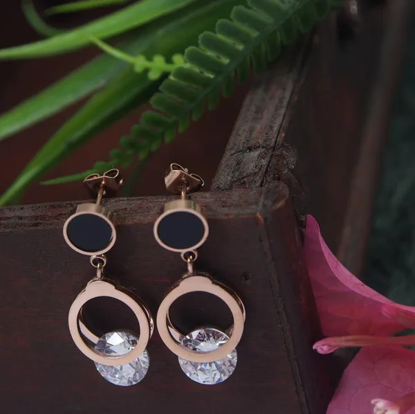 Stainless_Steel_Rosegold_Plated_CZ_Drop_Earring_2853_For_Women_&_Girls