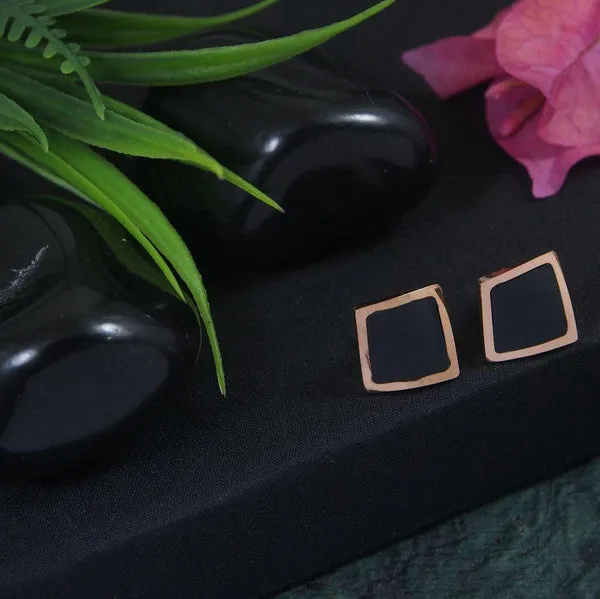 Stainless_Steel_Rosegold_Plated_Black_Square_Shaped_Stud_Earring_2860_For_Women_&_Girls