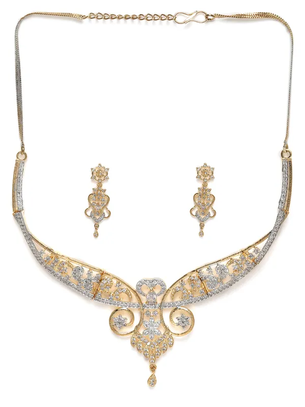 GoldTone_Filigree_Necklace_&_Earring_Set_with_Sparkling_Stone_Accents_For_Women_&_Girls