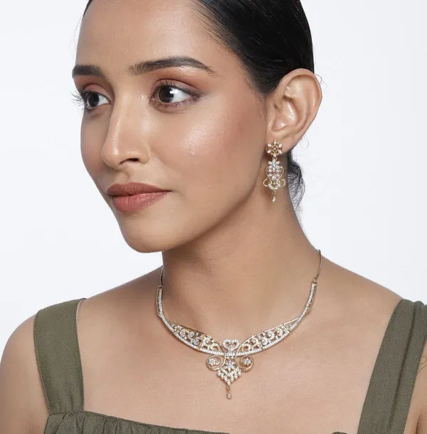 GoldTone_Filigree_Necklace_&_Earring_Set_with_Sparkling_Stone_Accents_For_Women_&_Girls