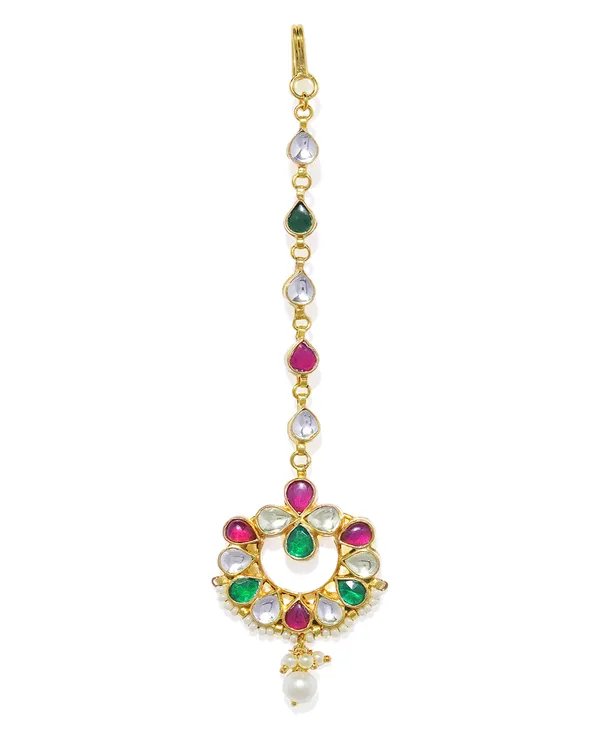 Gold-Plated_Green_Kundan_Ruby_Emerald-Studded_Jadau_Maang_For_Women_&_Girls