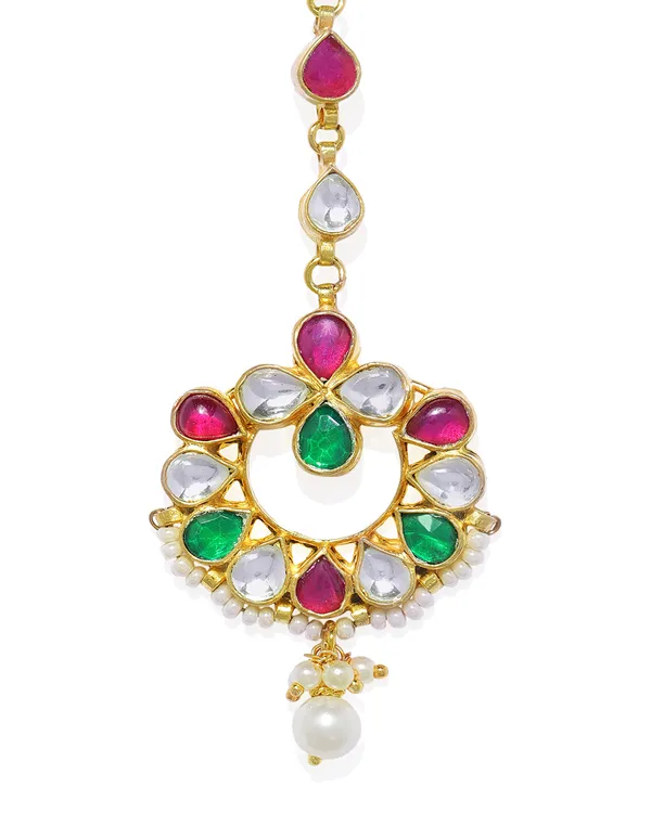 Gold-Plated_Green_Kundan_Ruby_Emerald-Studded_Jadau_Maang_For_Women_&_Girls