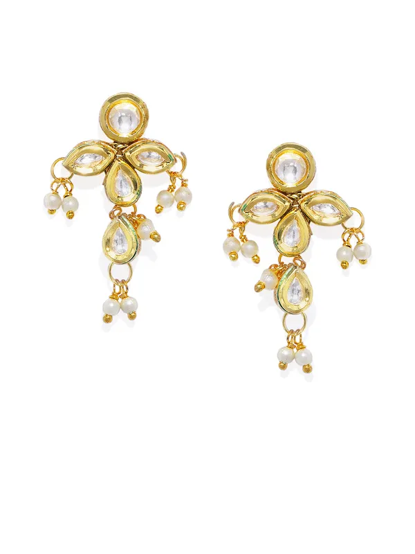 GoldToned_White_Classic_Drop_Earrings_For_Women_&_Girls