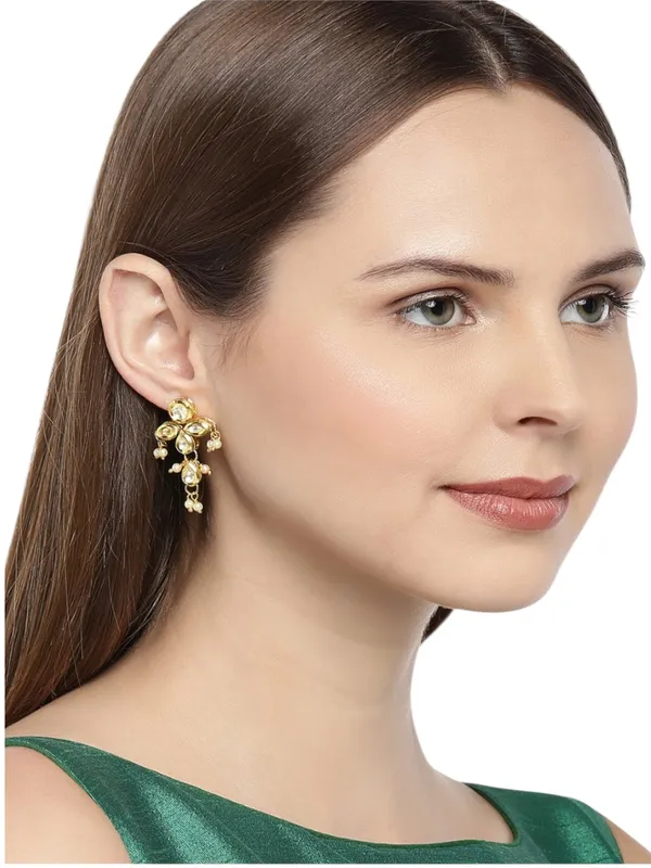 GoldToned_White_Classic_Drop_Earrings_For_Women_&_Girls