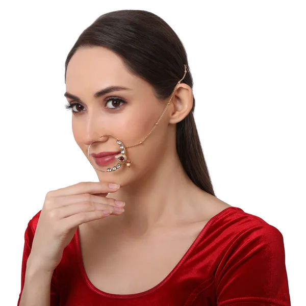 Gold_Plated_Polki_Nose_Ring_With_Chain_For_Women_&_Girls