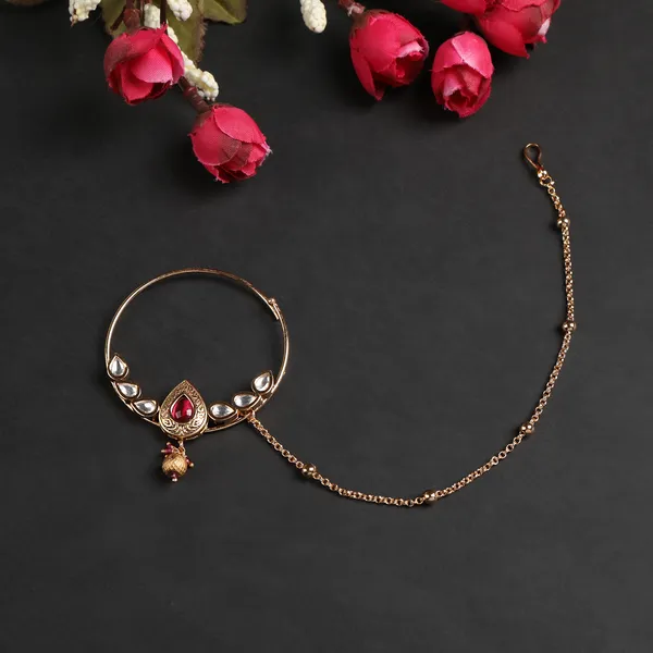 Gold_Plated_Polki_Nose_Ring_With_Chain_For_Women_&_Girls