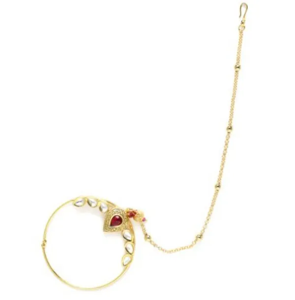 Gold_Plated_Polki_Nose_Ring_With_Chain_For_Women_&_Girls