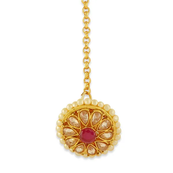 Gold_Plated_Ruby_Rajasthani_Borla_Maang_Tikka_For_Women_For_Women_&_Girls