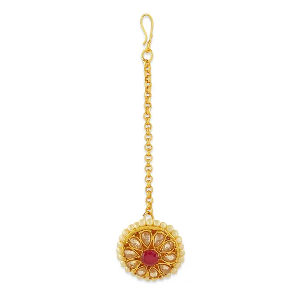 Gold_Plated_Ruby_Rajasthani_Borla_Maang_Tikka_For_Women_For_Women_&_Girls
