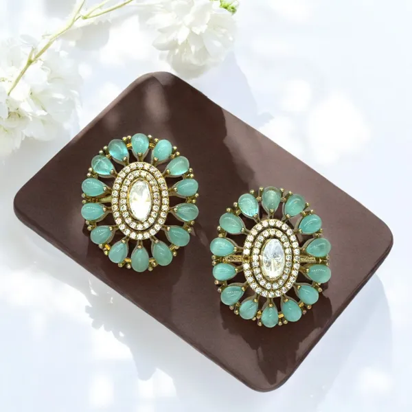 GoldPlated_Oval_Stud_Earrings_with_Aqua_Blue_and_Crystal_Ac_For_Women_&_Girls
