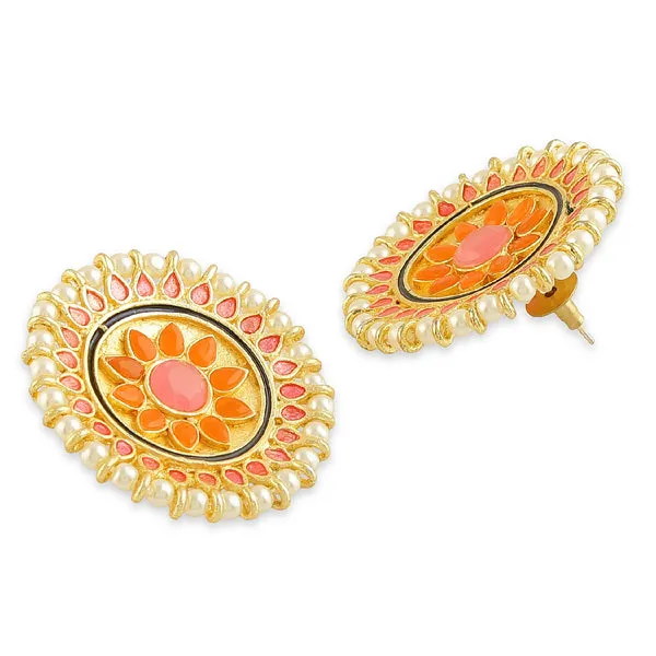 Traditional_Gold_and_Orange_Kundan_Stud_Earrings_For_Women_&_Girls