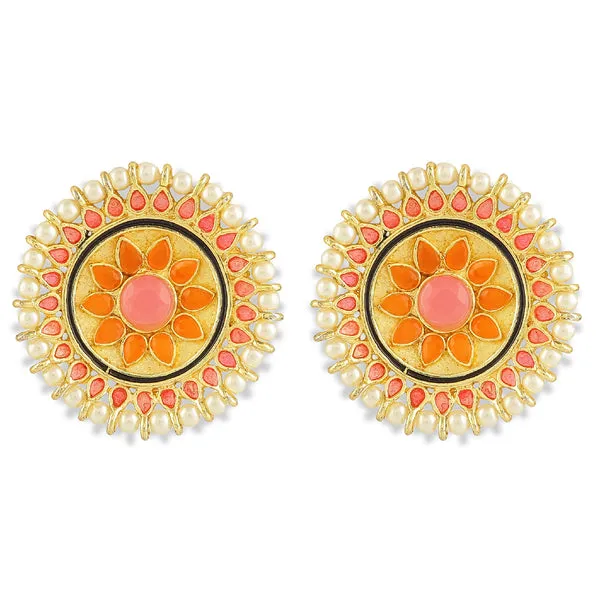 Traditional_Gold_and_Orange_Kundan_Stud_Earrings_For_Women_&_Girls