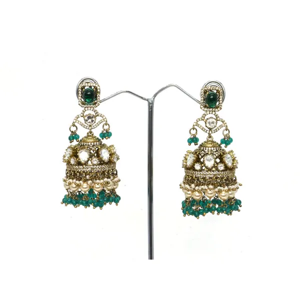 Royal_Green_and_Pearl_Jhumka_Earrings_with_Crystal_Accents_For_Women_&_Girls